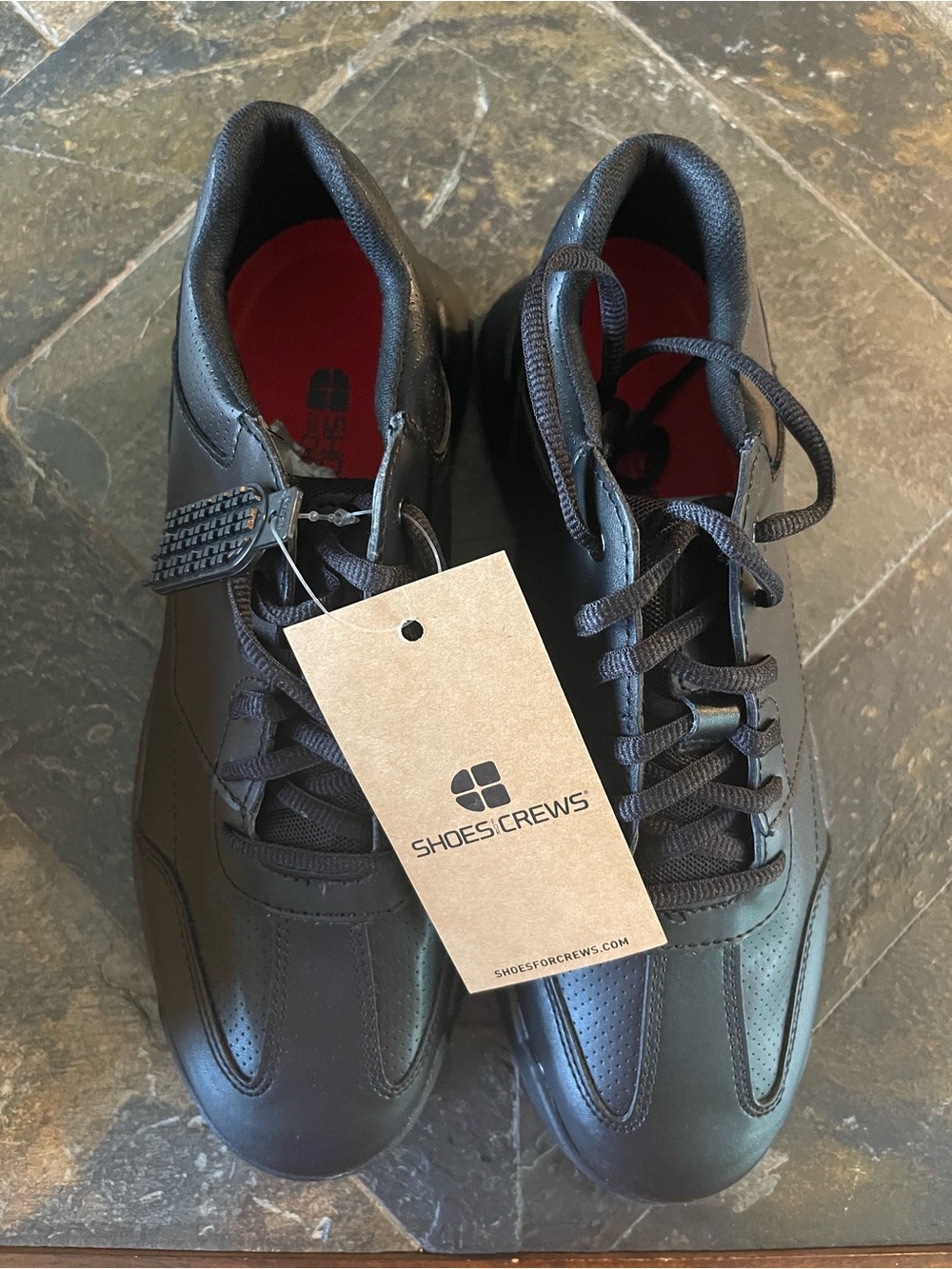 Shoes For Crews Black Work Sneakers with Red Insole Detail